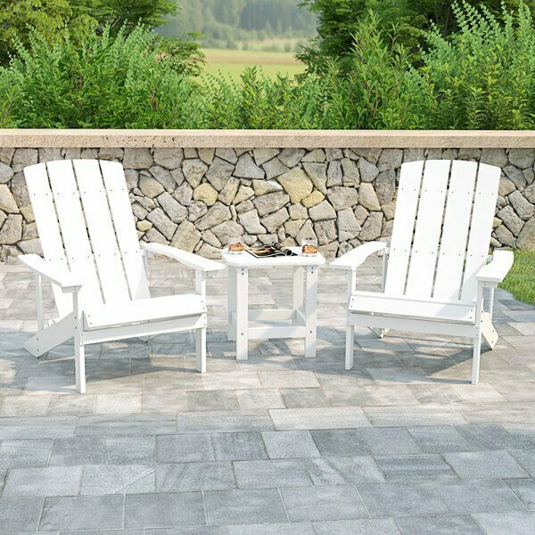 Flash Furniture Charlestown 2-Pack White Faux Wood Adirondack Chairs with Side Table 354JJC1450W